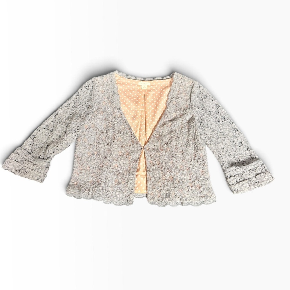 Anthropologie Cidra Gray Lace Cropped Bolero Jacket Size Small Silk Lined